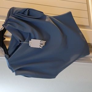 Zara grayish blue short sleeve asymmetrical top. Size large